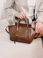 Tas Wajah Tersenyum Kulit Asli Terbaru Tas Tangan Minimalis Perkotaan Wanita Tas Selempang Bahu Bersayap Kapasitas Besar Trendi