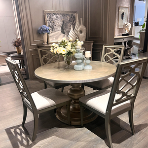 <span class=keywords><strong>Table</strong></span> à manger en bois massif antique, design traditionnel, style vieilli, meubles de luxe américains/français de style royal, sièges extensibles - Product Image 3