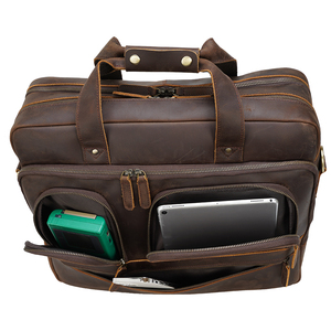 Dropshipping OEM, sacoche d'affaires en cuir véritable durable pour homme, sacoche pour ordinateur portable 17 pouces, sacoche Crazy Horse - Product Image 3