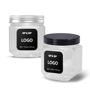 Empty 535ml 18oz Clear PET Plastic Square Jar for Candy Nut Chocolate Food Storage Packaging