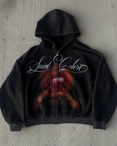 Sweat-shirts à capuche surdimensionnés pour <span class=keywords><strong>hommes</strong></span>, style streetwear, fermeture éclair, poids lourd 500 GSM, impression DTG, lavage à l'acide sale, sans taxes américaines - Product Image 1