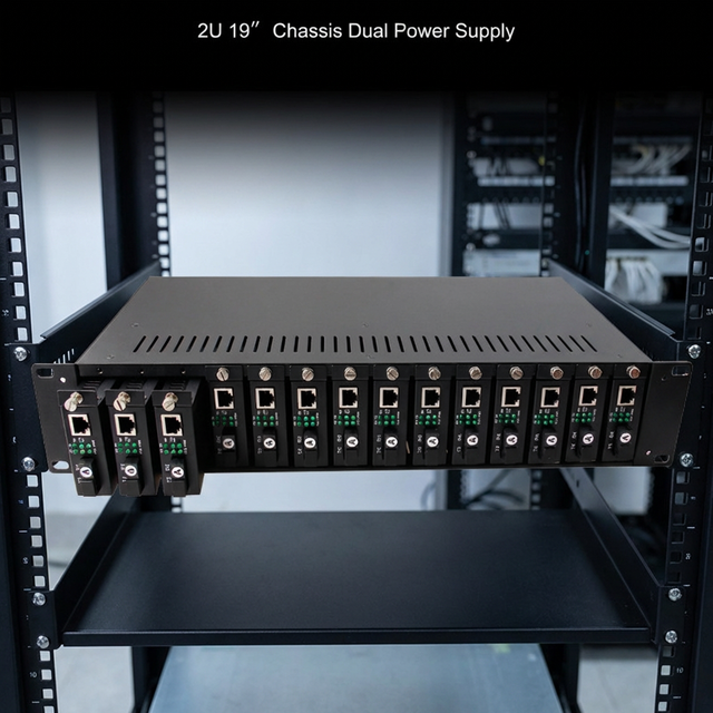2U 19'' Telecom Power Converter Ethernet Coaxial Extender Chassis Dual Power Supply 14slots Metal Stock Rack Chassis