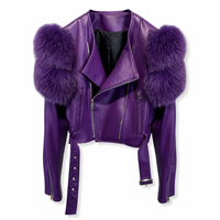 Chaqueta de Cuero para Mujer, Multicolor, Otoño, Chaqueta Corta de Piel de Oveja Genuina con Ribete de Piel de Zorro, Gran Oferta