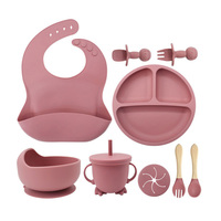 Ensemble d'alimentation pour bébé en silicone CherishTu |   Ensemble de 9 pièces écologiques réutilisables sans BPA de qualité alimentaire, compatibles lave-vaisselle : bol, assiette, bavoir, tasse