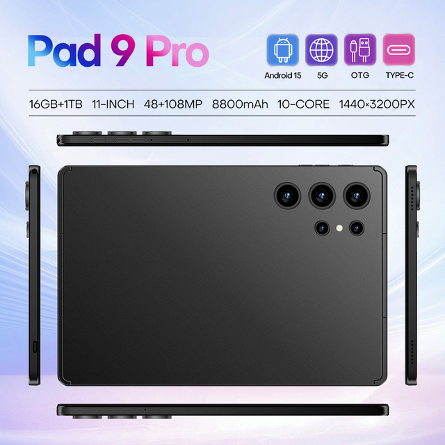 Pad9 Pro Gaming Smart Tablet 5G 16GB 1TB 11 Inch 108MP HD Cam 10 Core Android 15