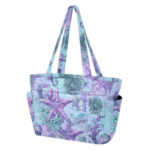 Bolso Tote para Mujer, Serie Océano, Morado/Azul, Bolso de Hombro Estampado, Bolsos de Mano de Gran Capacidad para Mujer - Product Image 2