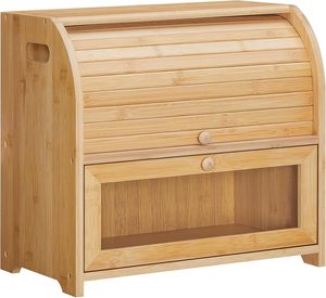 Boîte à pain à 2 niveaux en <span class=keywords><strong>bambou</strong></span> avec couvercle roulant pour comptoir de cuisine, grande capacité, rangement alimentaire, armoire de rangement pour salle à manger - Product Image 1