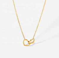 Cadeau romantique en acier inoxydable plaqué or 18K, collier à chaîne fine inspirante à Double cœur pour femme et Couple