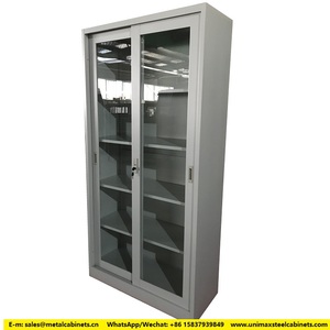 Tủ Sách Kim Loại Kiểu Công Nghiệp Với 2 Cửa Kính Trượt Tủ Hồ Sơ Thép Văn Phòng Kim Loại Kính Lưu Trữ Lưu Trữ Tủ Trưng Bày - Product Image 6