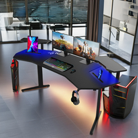 Bureau réglable en fibre de carbone avec éclairage LED, grand format, en forme d'ailes, pour ordinateur, bureau d'étude et de jeu en forme de L