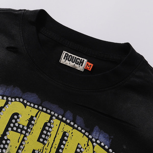 批发优质时尚复古棉质粗犷风格男士服装 T 恤街头服饰热销钻石水洗粗犷风格男士 T 恤 - Product Image 3