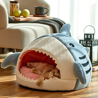 Coussin pour animaux de compagnie en peluche en forme de requin bleu, confortable, mignon, luxueux, apaisant, écologique, lavable, grand lit pour chien et chat, vente en gros