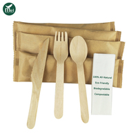 Ensemble de fourchette, cuillère, couteau et serviette en bois biodégradable, écologique et antidérapant