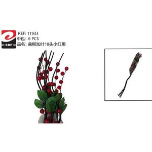 Willow Branch With 18 Red Berries And Leaves Christmas Decorations - Product Image 1