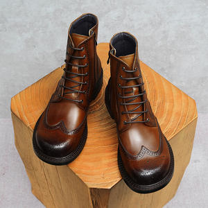 Nouvelles chaussures pour hommes en cuir rétro britannique 2025, bottes en cuir tendance en cuir de vachette à tige haute, chaussures de moto pour hommes - Product Image 3