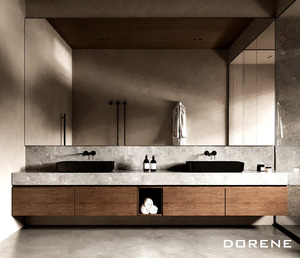2025 Dorene Oak Wood Wall Mounted Double Sinks Mirror Set Hotel Home <strong>Bathroom</strong> Furniture Modern <strong>Bathroom</strong> Cabinets And Vanities - Product Image 5