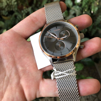 Montre à quartz multifonction pour homme, 43 mm, avec bracelet en maille d'acier inoxydable, trois sous-cadrans, chronographe, aiguilles luminescentes