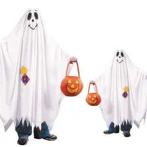 Costume d'halloween pour enfants, cape fantôme, cosplay, costumes de scène blancs pour enfants, avec sac à citrouille, bonne qualité,