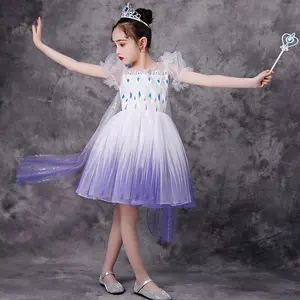 Hot sale puffy sleeve Kids girl white Elsa Dress Birthday Party Dresses TV movie Costumes for Kids