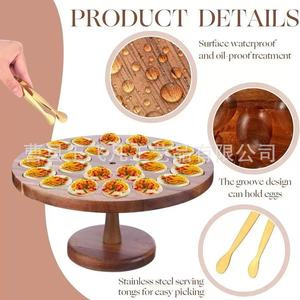 ถาดไข่ไม้ทรงกลม 30x30x10.5 ซม. ลายร่อง สำหรับเสิร์ฟไข่เดวิล - Product Image 1