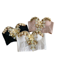 Ventes Flash : Corset Bustier Crop Top Sexy pour Adultes, Sans Armature, Orné de Strass Solides, en Tissu Tissé Respirant avec Boutons, Idéal pour l'Été