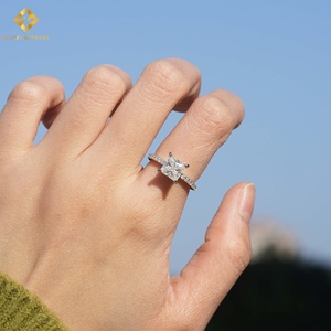 High Quality Princess Cut Moissanite Engagement <b>Ring</b> 925 <b>Silver</b> Rhodium Plated Pave Setting Classic Women's <b>Emerald</b> Cut Band - Product Image 5