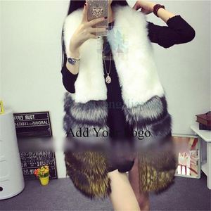 Fourrure Usine Véritable Manteau de Fourrure de Renard Argenté avec Peau de Lapin Long avec Sans Manches - Product Image 2