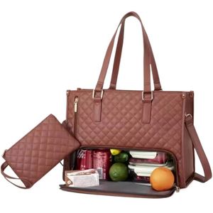Portable 15.6 Inch PU Insulated Thermal <b>Lunch</b> <b>Bag</b> for Adults Zipper Closure <b>Women</b> 2 Persons Fashion - Product Image 1