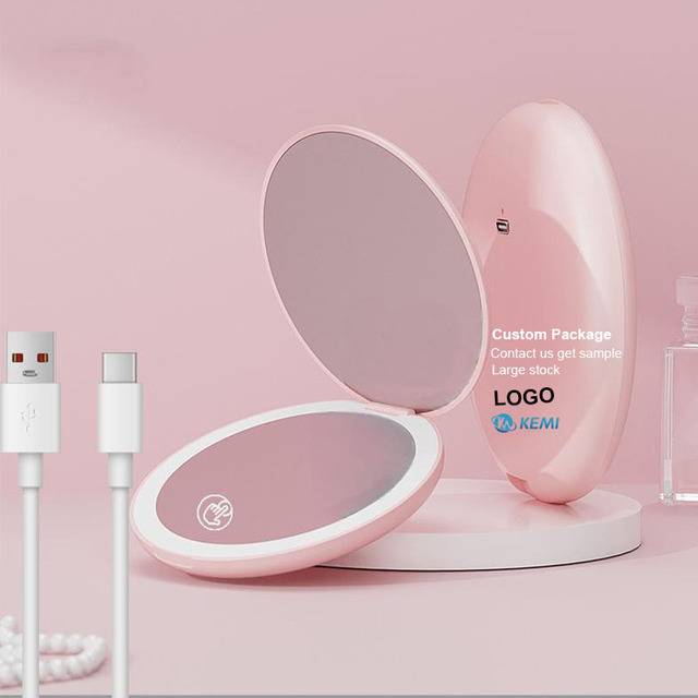 Illuminated Beauty Magnification Hand Portable Dual Sided Touch Screen Usb Charging LED Lighted Pocket Mini Makeup Mirror