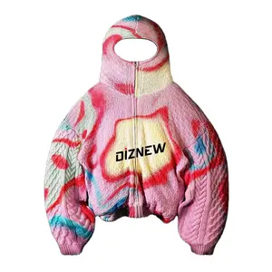 Diznew Kleding Fabrikanten Custom Groothandel Oversized Kleur Gradiënt Volledige Ritssluiting Gebreide Trui Heren Hoodie