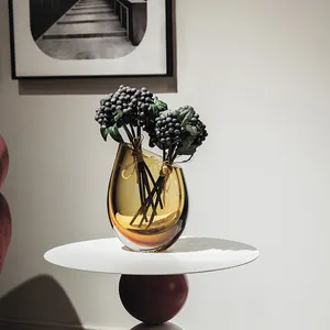Home decoração itens âmbar cor chá mesa pequena um vidro murano saco vaso para flores