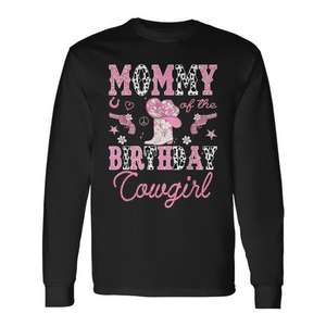 T-shirt à manches longues Mommy Of The Birthday Cowgirl, motif bottes roses, design Rodeo, col rond, impression numérique, pour adulte, femme - Product Image 1
