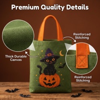 Tas Tote Kanvas Cetak Halloween Lucu BunnyTote MOQ100 Pegangan Kontras Tas Hadiah Permen Pesta Trick-or-Treat Tas Tangan Wanita Musim Dingin Musim Panas