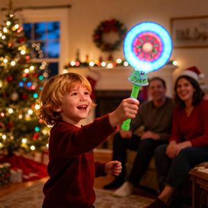 새로운 크리스마스 발광 스틱 장난감 스피너 완드 음악 장난감 LED 플래싱 풍차 장난감 회전 완드 어린이용 라이트 - Product Image 2