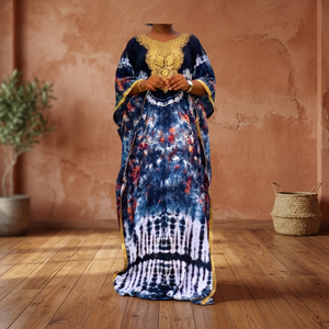 Custom Women's <b>Long</b> Sleeve Floor-Length Rayon Tie Dye <b>Kaftan</b> <b>Dress</b> Washable Chiffon Cover-Up for Summer Beach Wear Lace Autumn - Product Image 2