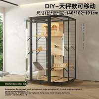 Villa Kucing Kayu Kaca Panoramic Mewah DIY, Rumah Kucing Pra-Rakit, Kandang Kucing Indoor Outdoor, Tiang Garukan, Perabot Hewan Peliharaan