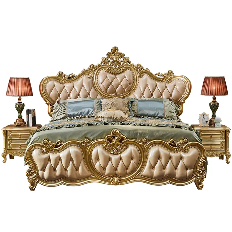 En venta Royal lujo dormitorio clásico mueble antiguo cuero genuino cama King Size