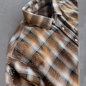 Nieuwe mode op maat gemaakte lange mouwen 100% katoenen overhemdjas met drukknopen en strass steentjes - Product Image 3