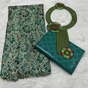 2.5 Y 코드 레이스 원단 + 2.5 Y 바쟁 Brode Riche Tulle Guipure 레이스 칼라 인기있는 두바이 스타일 자수 아프리카 레이스 - Product Image 3
