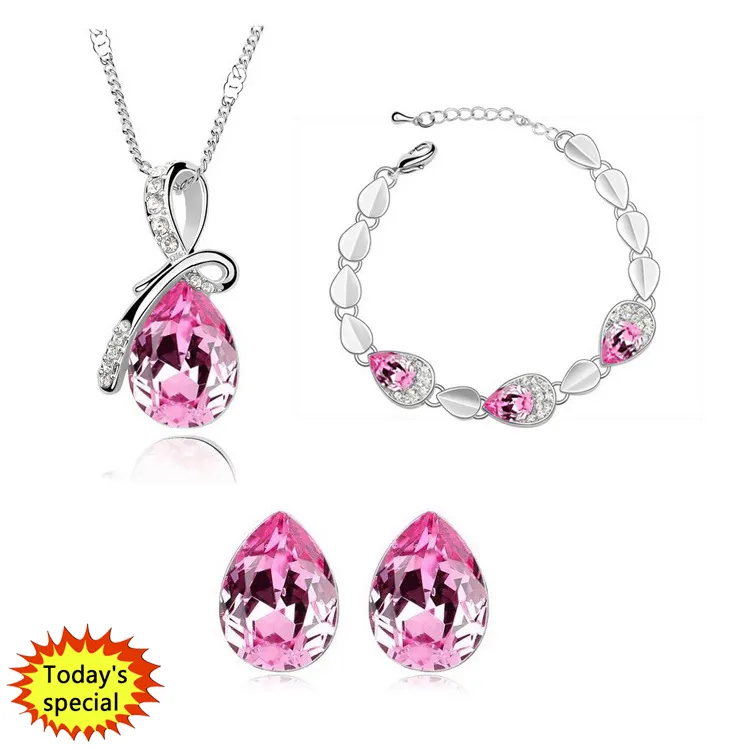Hot new design personalized Angel Tears Austrian Crystal Necklace & Bangle & Earring Set Fashion kids jewelry set