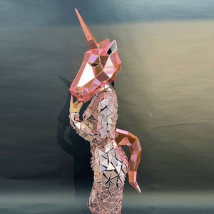 Costume personnalisé de femme poney licorne visage miroir rose Costume d'animal acrylique performance talent DJ danse bar fête pour adulte - Product Image 2