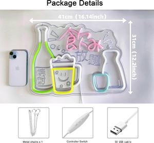 Néons <span class=keywords><strong>japonais</strong></span> ultra-lumineux à intensité variable Décoration murale alimentée par USB avec boissons illimitées incluses - Product Image 6
