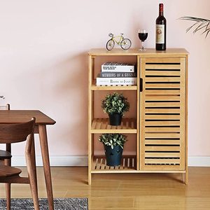 Armoire de rangement de salle de bain en bambou, 3 étagères avec porte, armoire de rangement autoportante, <span class=keywords><strong>meuble</strong></span>, étagère de <span class=keywords><strong>cuisine</strong></span> - Product Image 4