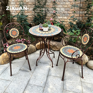 Mobili <span class=keywords><strong>da</strong></span> Giardino Moderni in Ferro, Set Bistrot <span class=keywords><strong>da</strong></span> <span class=keywords><strong>Esterno</strong></span> con Tavolo a Mosaico, Sedie per Sala <span class=keywords><strong>da</strong></span> Pranzo - Product Image 4