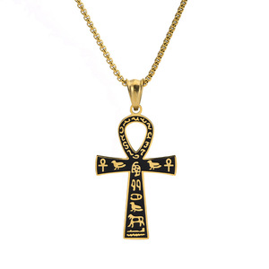 Kalung Salib Berlapis Emas Perhiasan <span class=keywords><strong>Retro</strong></span> Simbol Mesir Kuno Liontin Salib Ankh Kalung Baja Tahan Karat untuk Pria - Product Image 3
