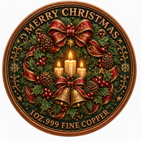 Pièce de monnaie ronde en cuivre fin .999 de 1 once, motif Père Noël en relief 3D, médaillon antique, décoration de Noël, cadeau