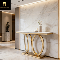 Table console de couloir moderne de luxe en acier inoxydable doré avec base circulaire pour l'entrée de la maison et le couloir