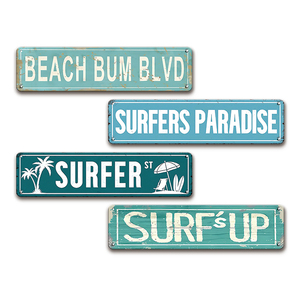 Vintage-Straßenschild im Surf-Stil aus Metall mit zitatenreichen Zitaten zum Thema Strand - Product Image 1
