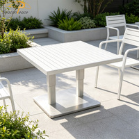 Mesa de Jardín para Terraza de Resort o Villa, Cuadrada, Hidráulica, Ajustable en Altura, Completamente de Aluminio, para Exteriores