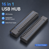 16 Portlu USB 3.2 Hub 10Gbps, VL822 Çip, 16x USB-A Bağımsız Anahtarlı, 12V Güç Adaptörü, ABS Gövde, HS082M3 Plastik